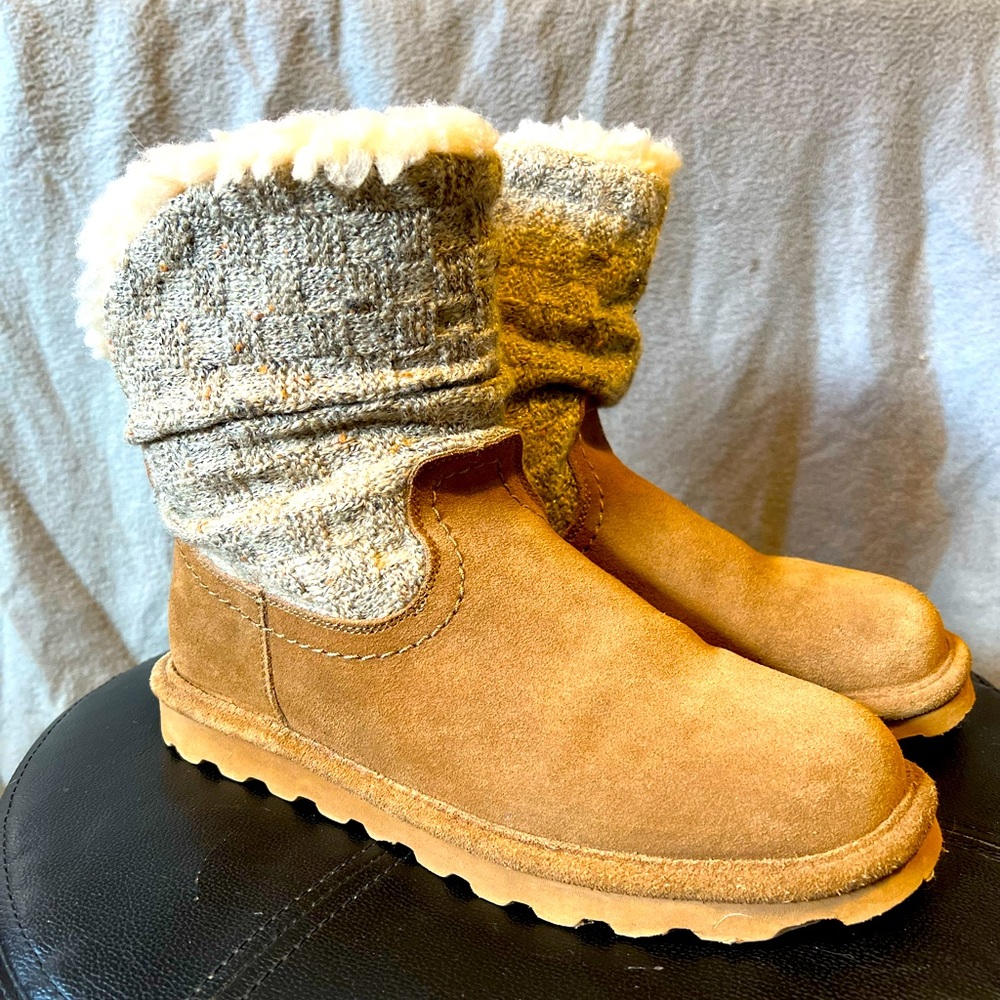 BearPaw Virginia Suede winter boots, size 9, hickory color (tan/brown).